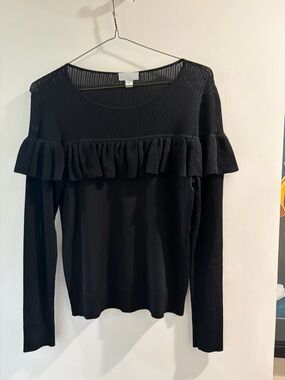 Carlisle Black Ruffle Knit Scoop Neck Sweater